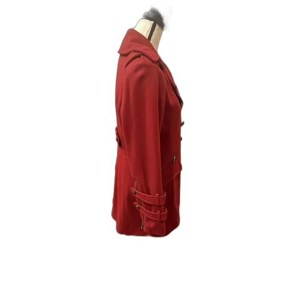 Guess Red Wool Blend Military Peacoat Jacket Double Breasted Belted Medium NEW - Picture 4 of 11